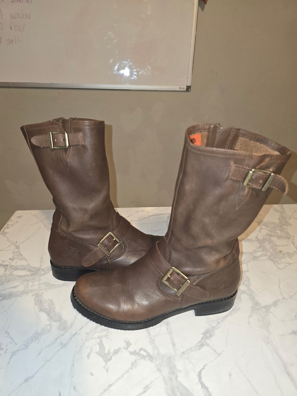 Harley-Davidson Lynwood Brown Leather Zip Up Mid-Calf Boots with Buckles
